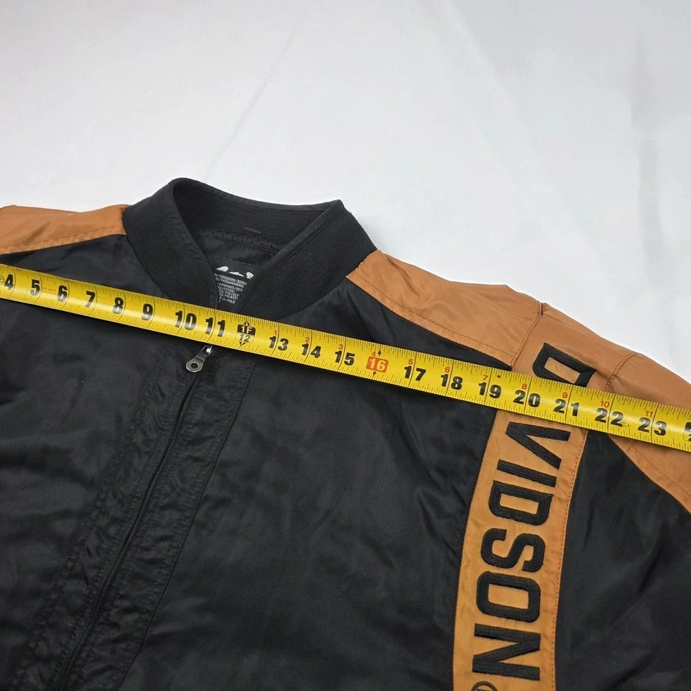 Harley-Davidson Jacket Mens Large Black Orange Bomber Nylon Motorcycle Biker